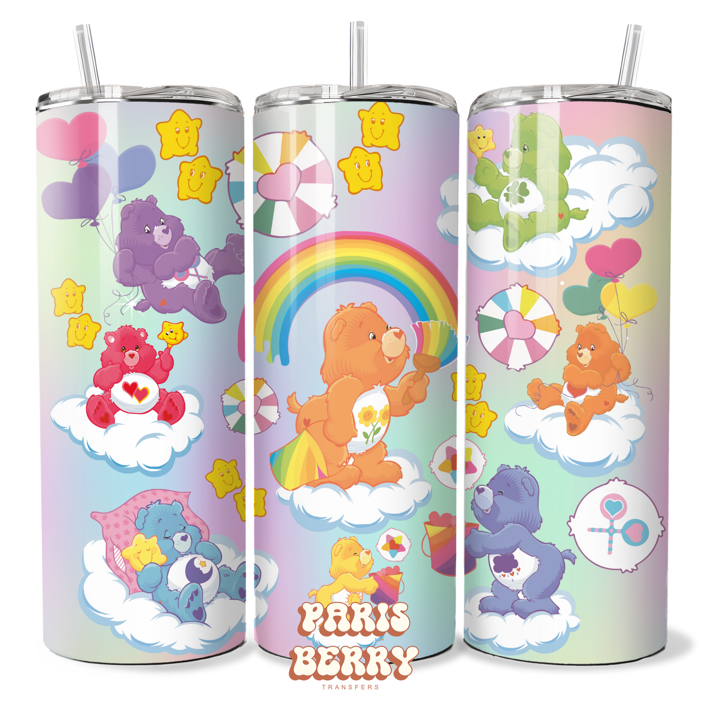 Care Rainbow Cloud Bears - 20oz Sublimation Tumbler Wrap