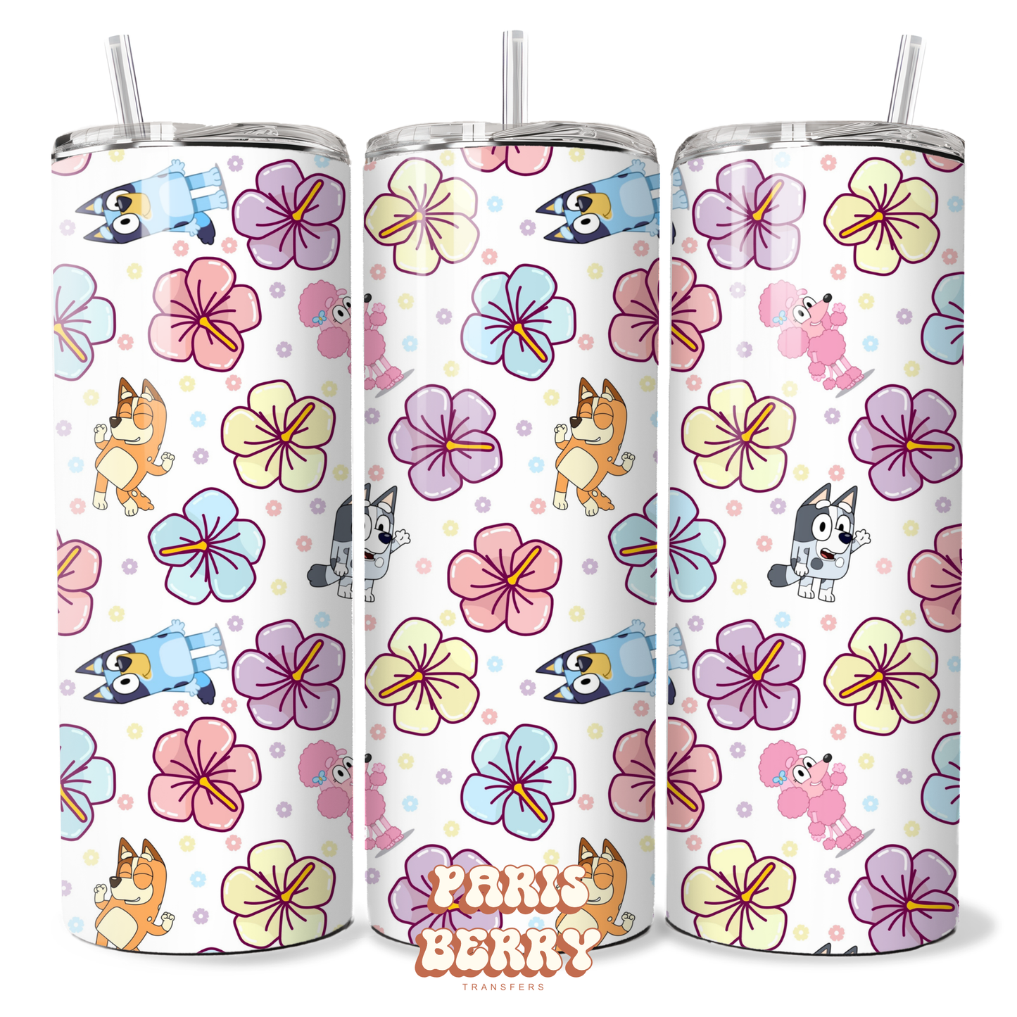 Bluish Floral Pattern - 20oz Sublimation Tumbler Wrap