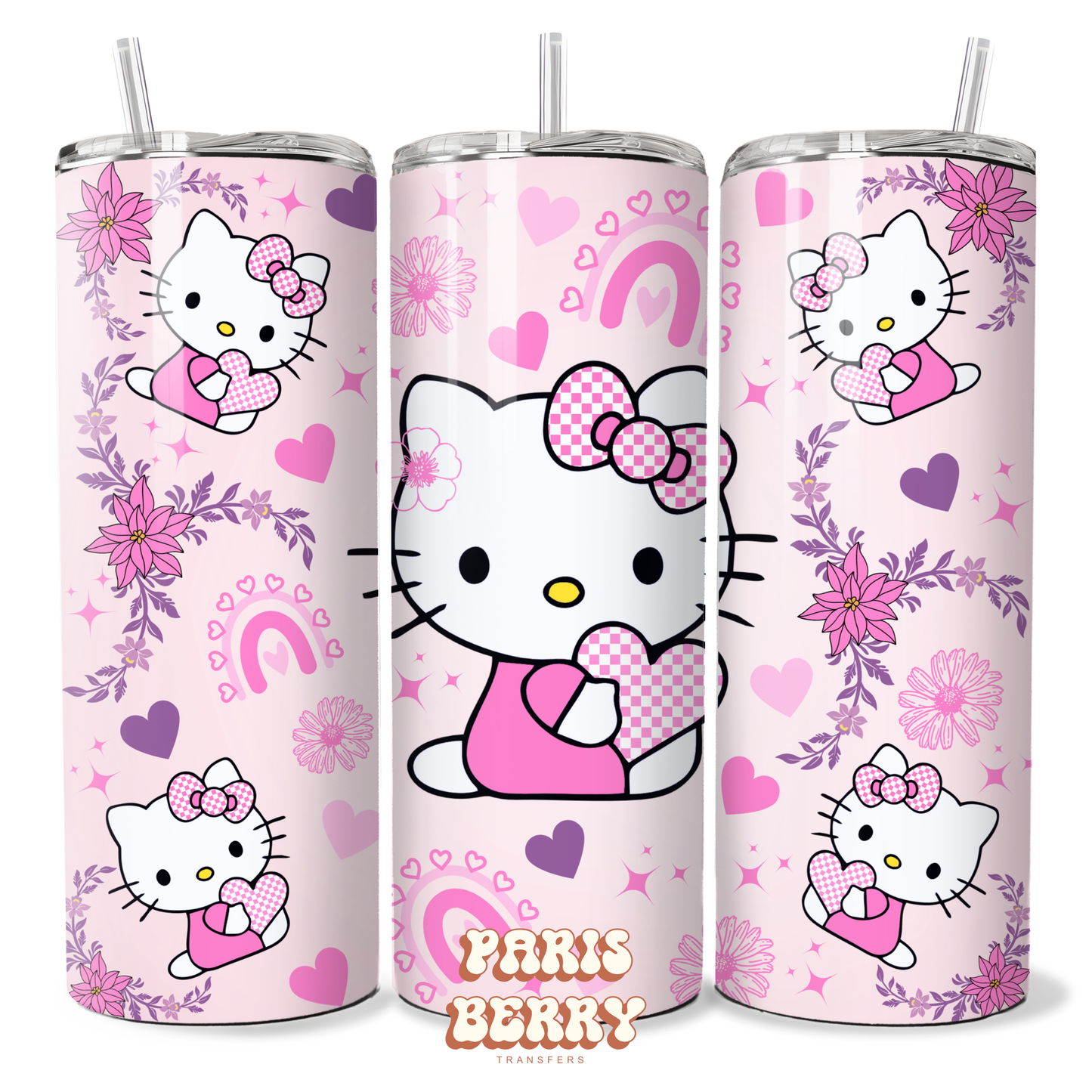 Cute H.Kitty Pink Floral - 20oz Sublimation Tumbler Wrap