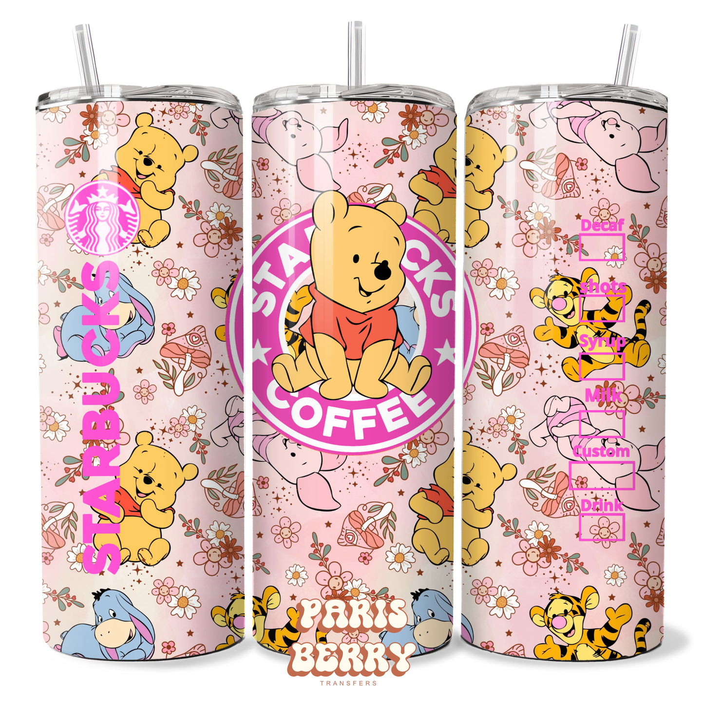 Baby Pink Honey Pooh Bear Coffee - 20oz Sublimation Tumbler Wrap