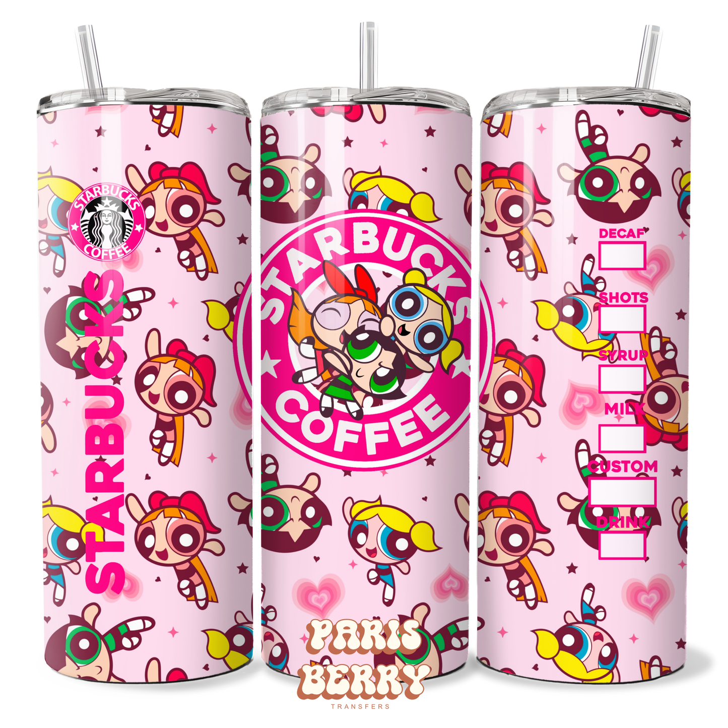 Pink Power Puff Super Girls Coffee - 20oz Sublimation Tumbler Wrap