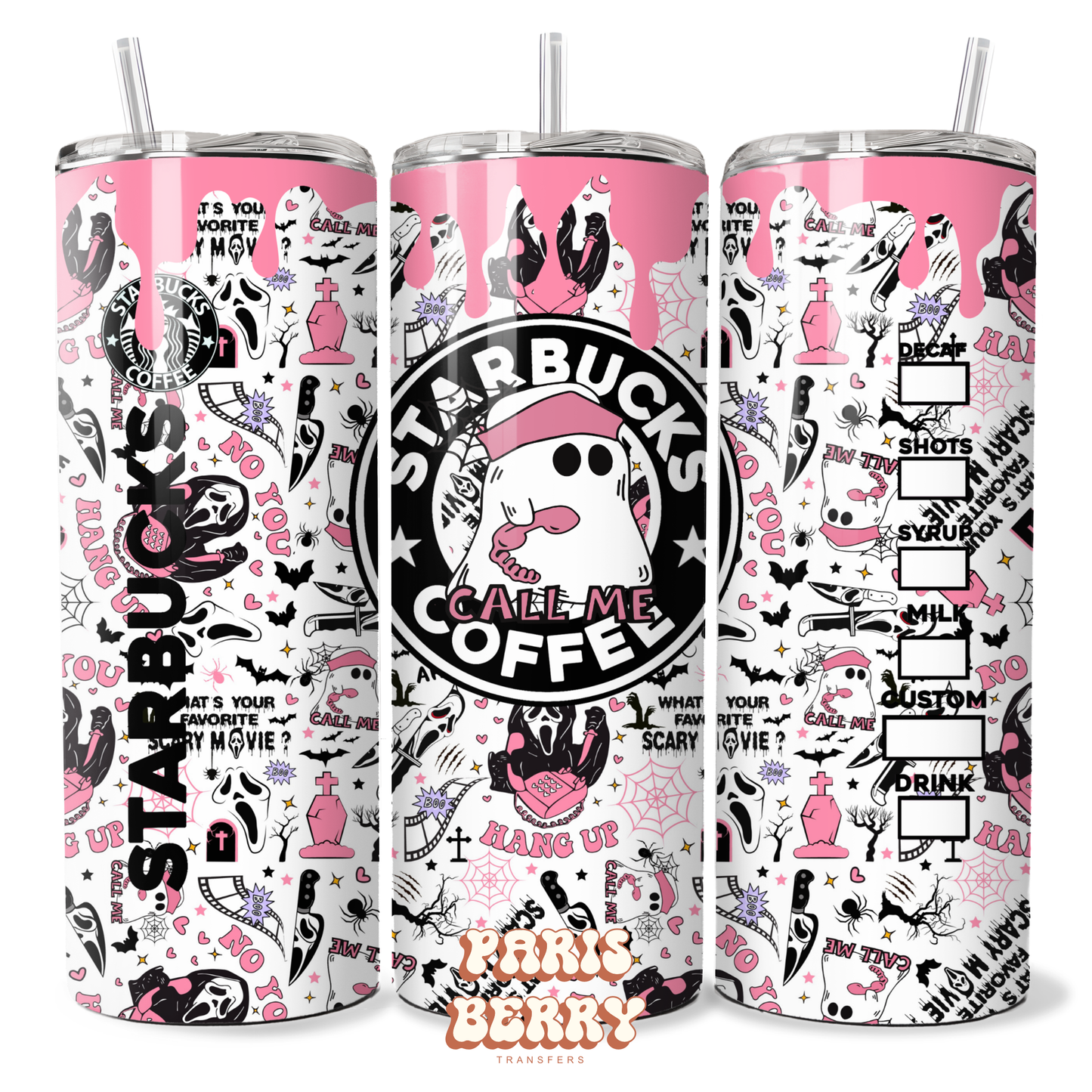 Call Me Ghost Face Coffee - 20oz Sublimation Tumbler Wrap