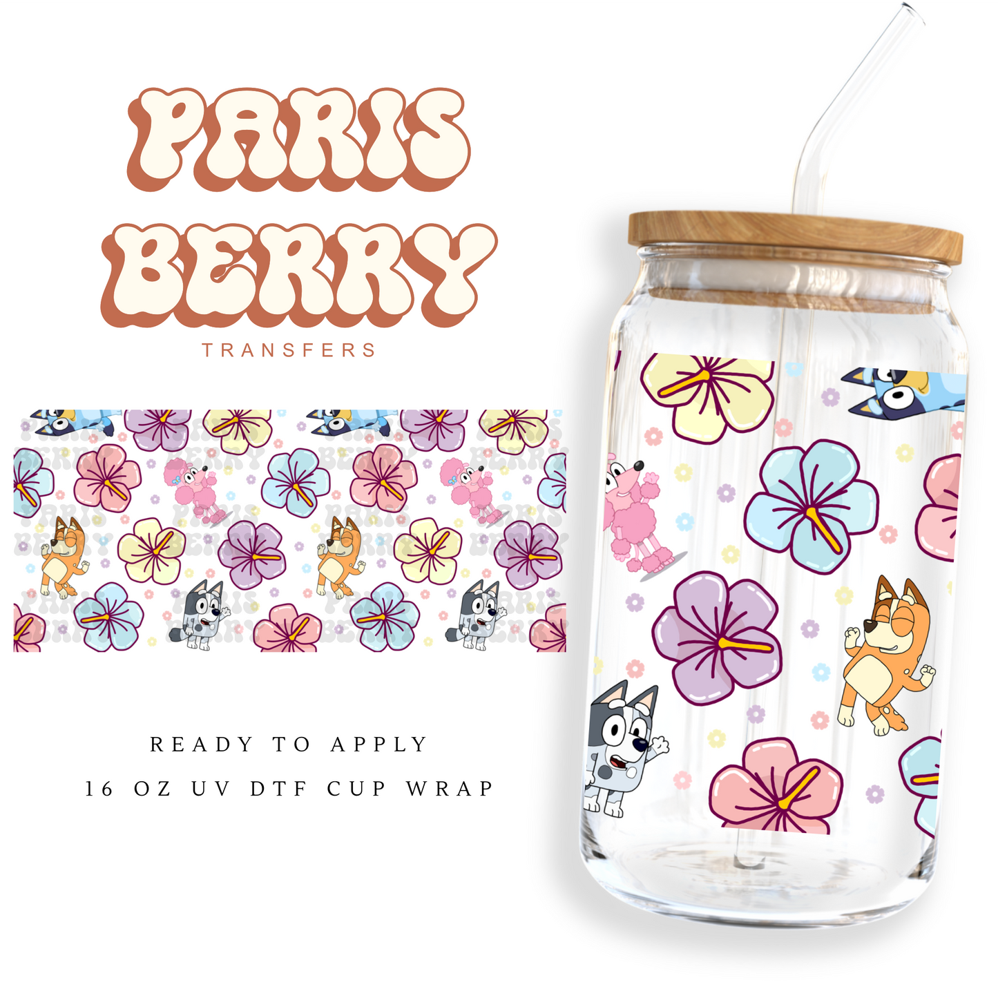 Bluish Floral - 16oz UVDTF Cup Wrap