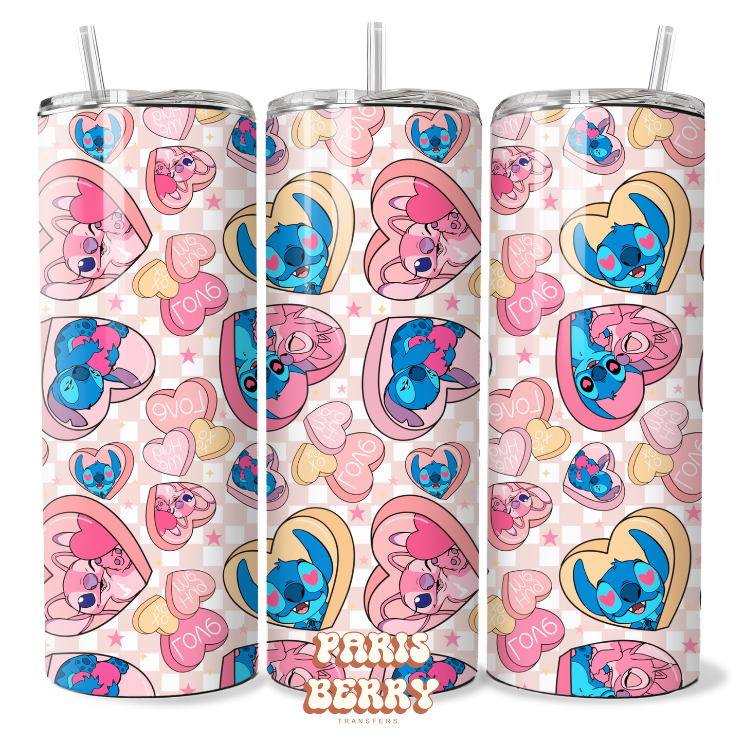 Cute Blue & Pink Hearts - 20oz Sublimation Tumbler Wrap