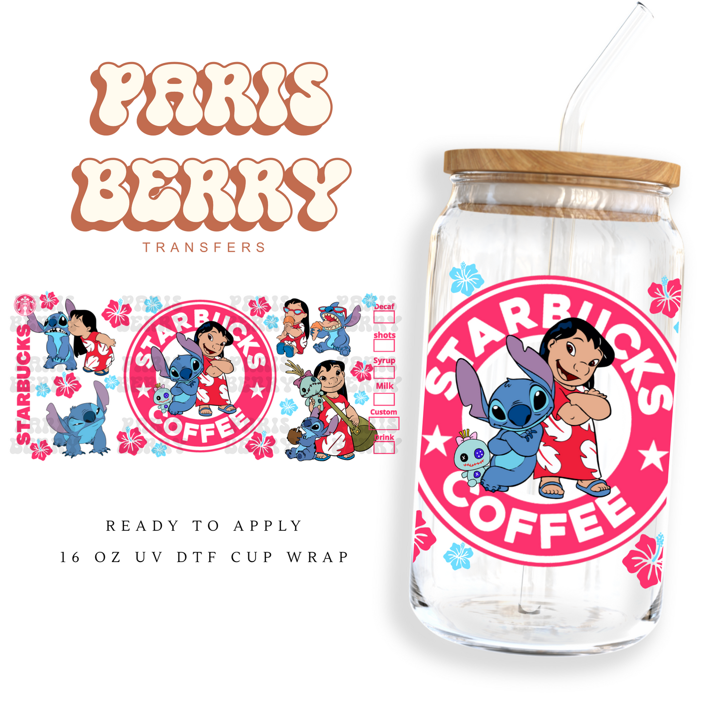 Pink & Blue Coffee - 16oz UVDTF Cup Wrap