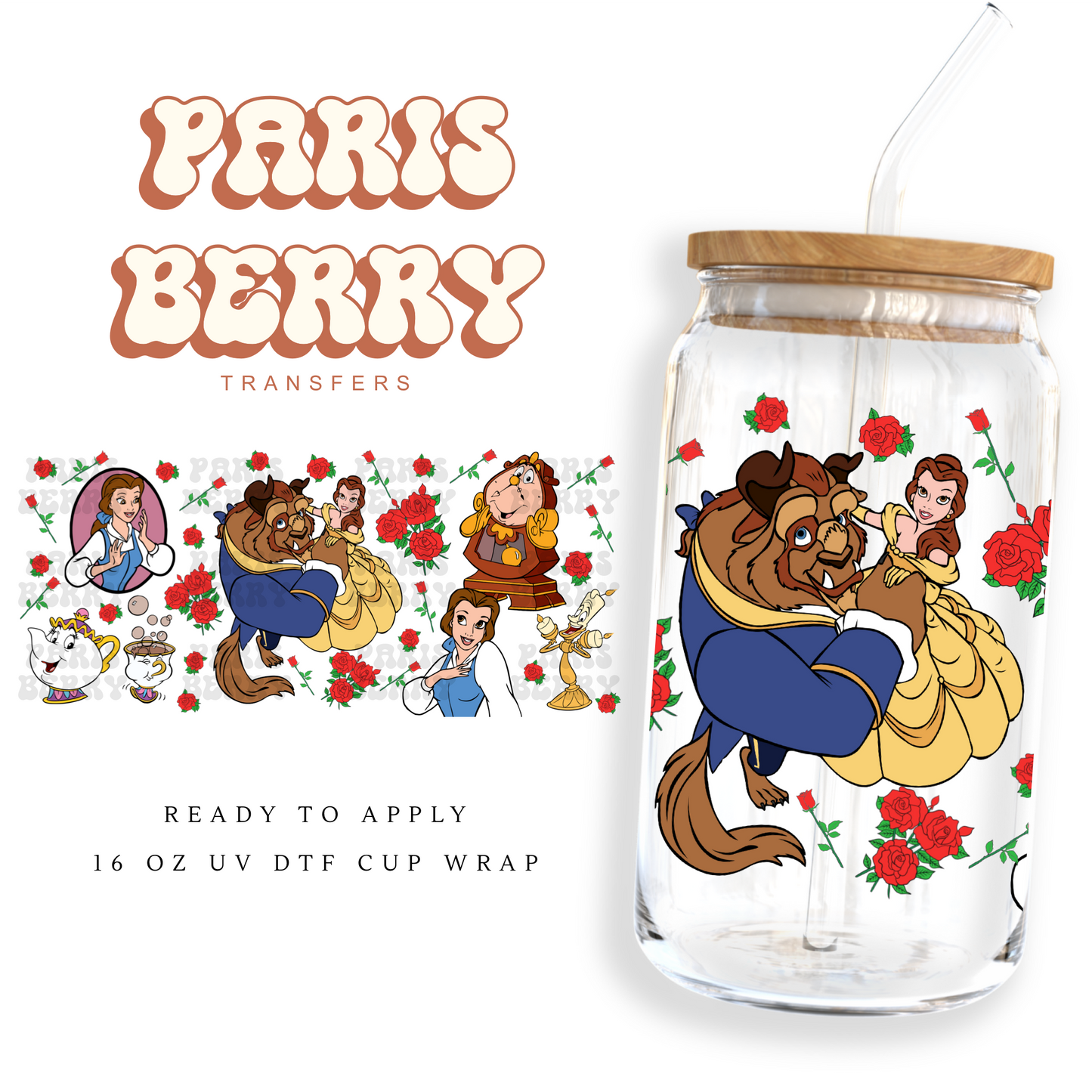 Princess Belle & The Beast - 16oz UVDTF Cup Wrap